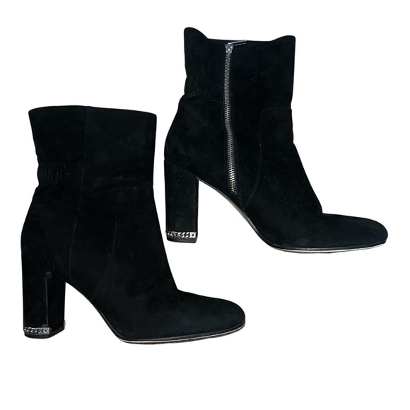 Michael Kors Dolores Back Stretch Mid Calf Suede Booties Black Size 11 - Picture 2 of 14